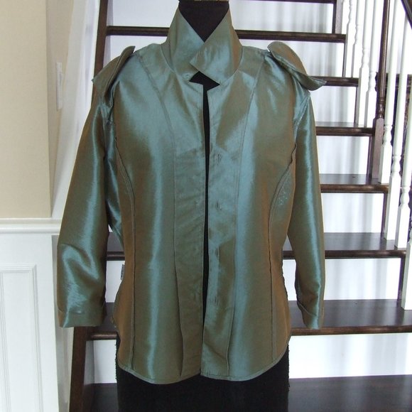 Green Gray Taffeta Blouse T-Shirt Top Formal and Casual - Picture 6 of 8